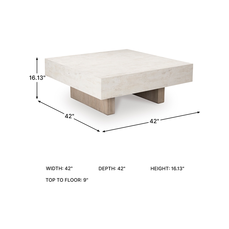 Bowery Hill White Coffee Table with Faux Cement Melamine Tabletop