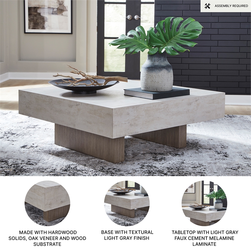 Bowery Hill White Coffee Table with Faux Cement Melamine Tabletop