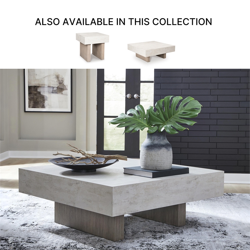 Bowery Hill White Coffee Table with Faux Cement Melamine Tabletop