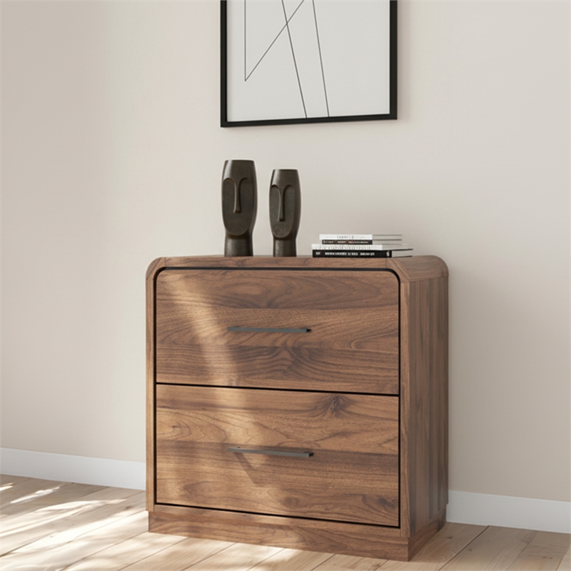 Bowery Hill Brown 2-Drawer Nightstand with a Rounded Walnut Top