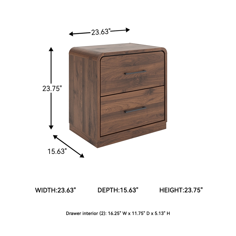 Bowery Hill Brown 2-Drawer Nightstand with a Rounded Walnut Top