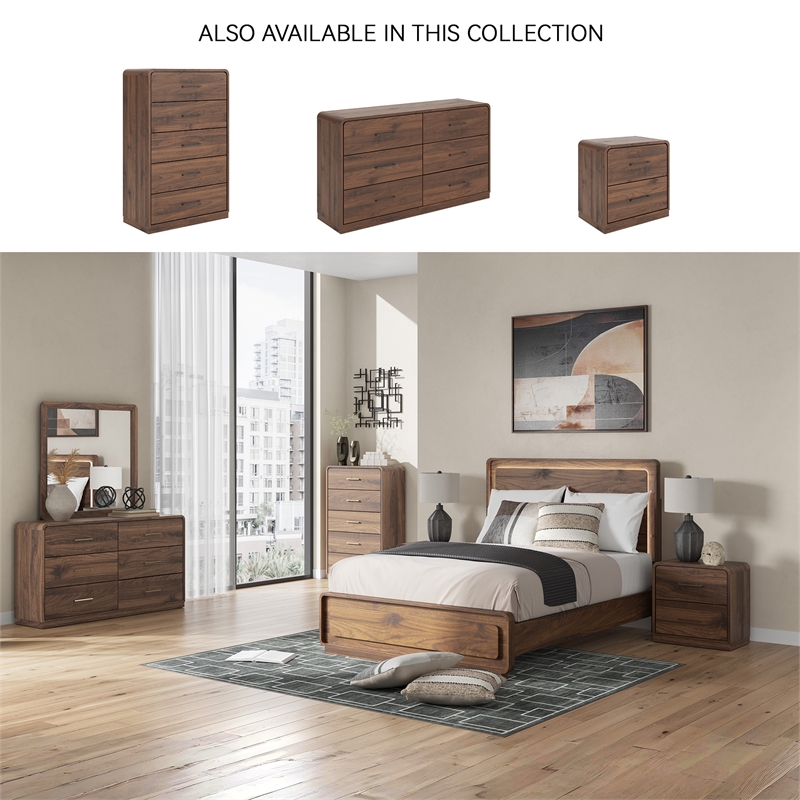 Bowery Hill Brown 2-Drawer Nightstand with a Rounded Walnut Top