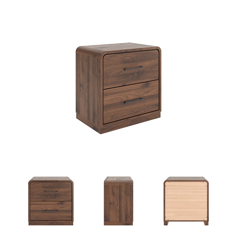Bowery Hill Brown 2-Drawer Nightstand with a Rounded Walnut Top