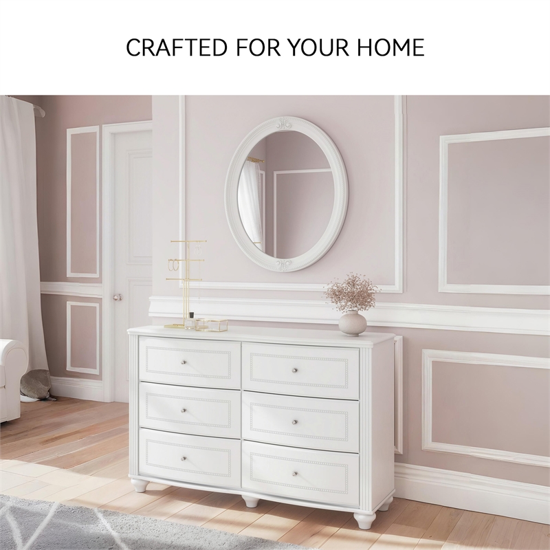 Bowery Hill White Bedroom Mirror with Ornate Beaded Detailing