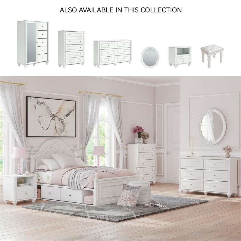 Bowery Hill White Bedroom Mirror with Ornate Beaded Detailing