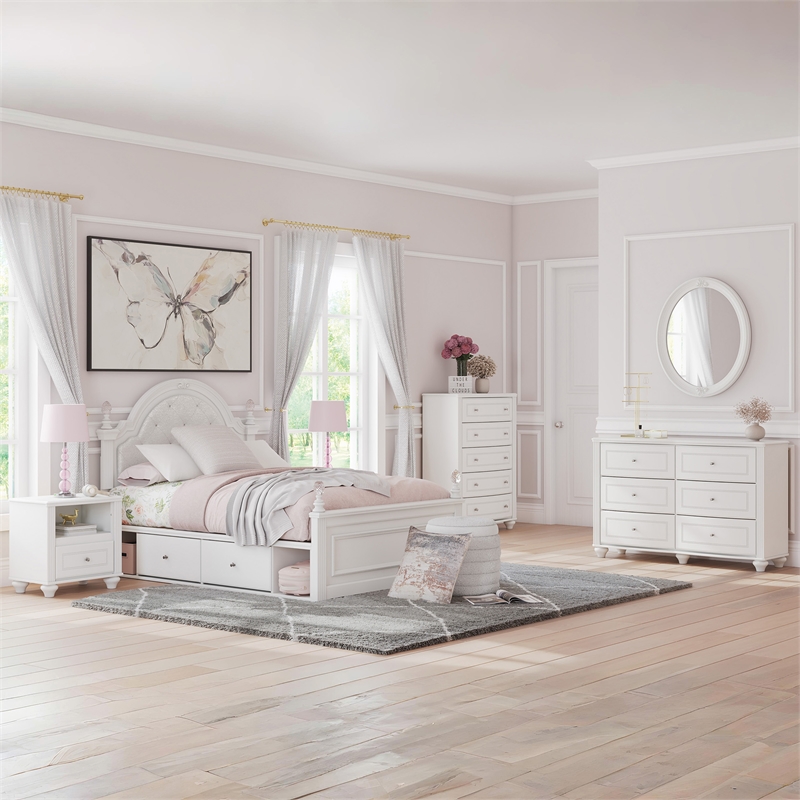 Bowery Hill White Bedroom Mirror with Ornate Beaded Detailing