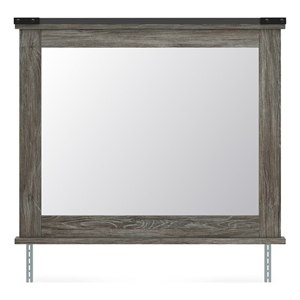Bowery Hill Gray Bedroom Mirror with Faux Metal Nailhead Accents