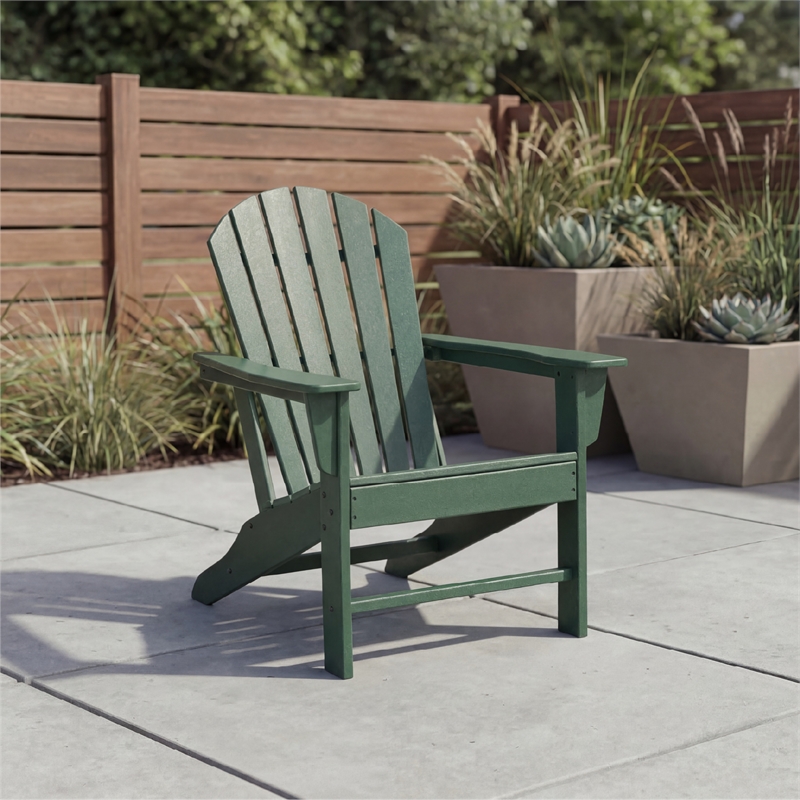 Bowery Hill HDPE Outdoor Adirondack Chair with Slatted Back in Green