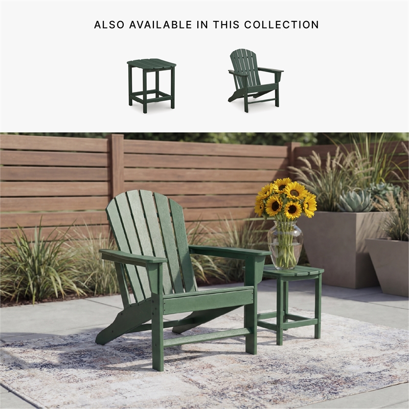 Bowery Hill HDPE Outdoor Adirondack Chair with Slatted Back in Green