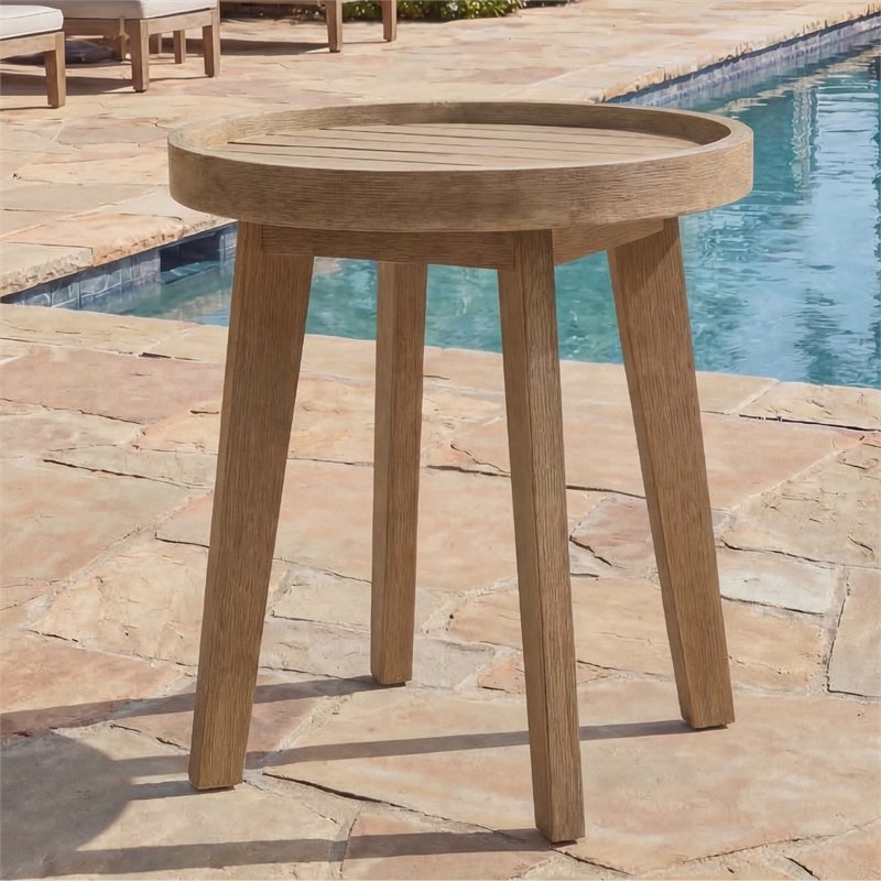 Bowery Hill Eucalyptus Wood Outdoor End Table with Slatted Top