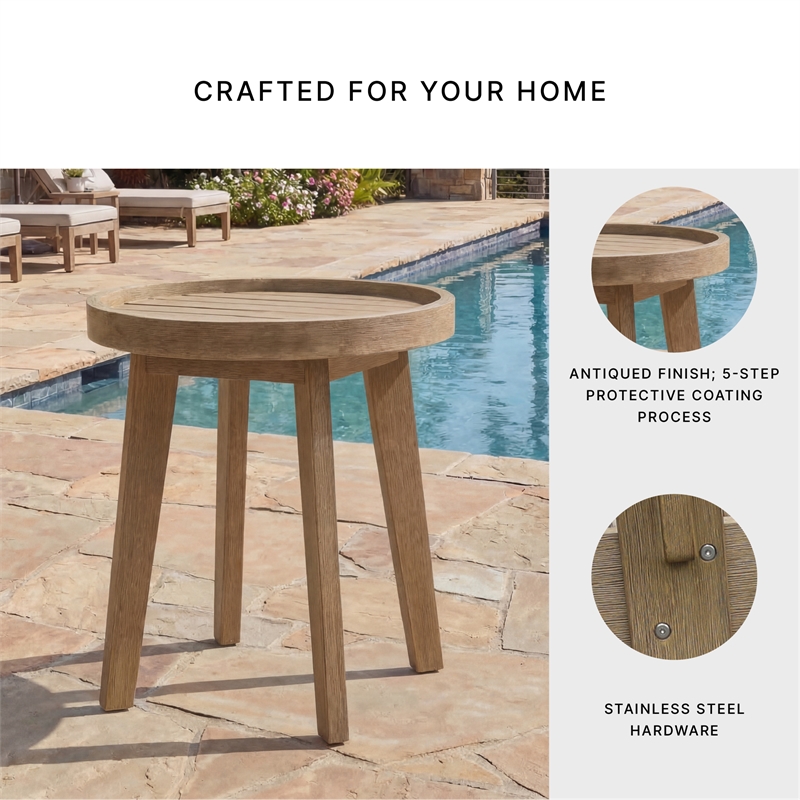 Bowery Hill Eucalyptus Wood Outdoor End Table with Slatted Top