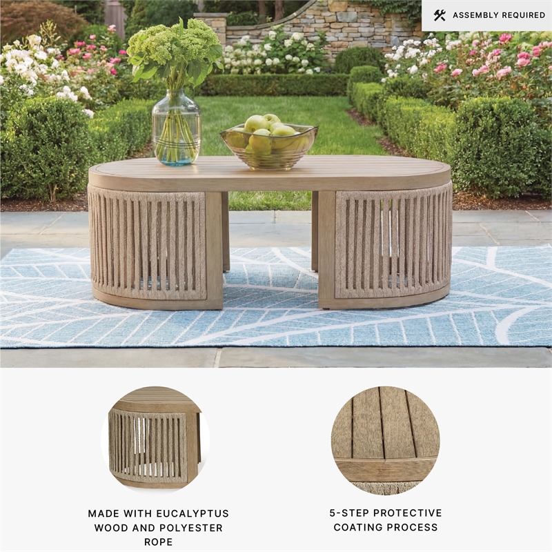 Bowery Hill Eucalyptus Wood Outdoor Coffee Table with Open Weave