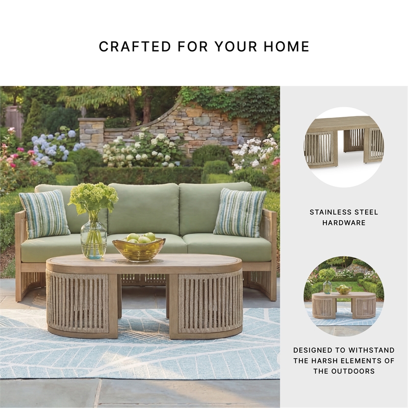 Bowery Hill Eucalyptus Wood Outdoor Coffee Table with Open Weave