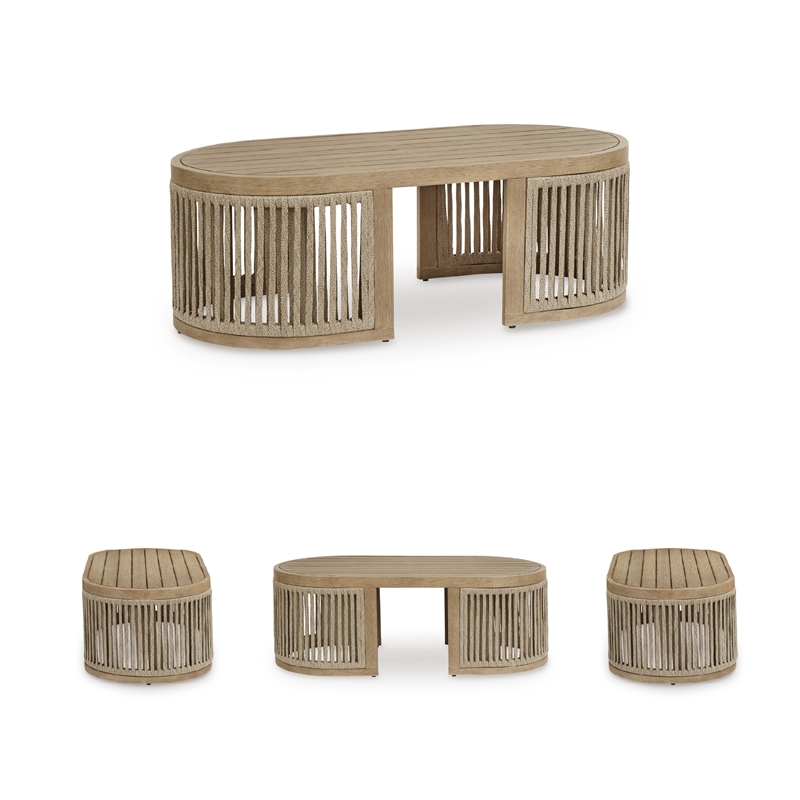 Bowery Hill Eucalyptus Wood Outdoor Coffee Table with Open Weave