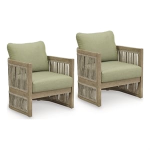 Bowery Hill Set of 2 Open-Weave Outdoor Lounge Chairs with Cushion
