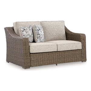 Bowery Hill Outdoor Wicker Loveseat with Nuvella Cushions and Pillows