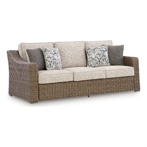 Bowery Hill Outdoor Wicker Sofa with Nuvella Cushions and Pillows