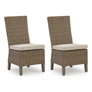 Bowery Hill Set of 2 Outdoor Wicker Side Chairs with Nuvella Cushion