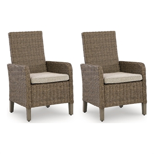 Bowery Hill Set of 2 Outdoor Wicker Arm Chairs with Nuvella Cushion