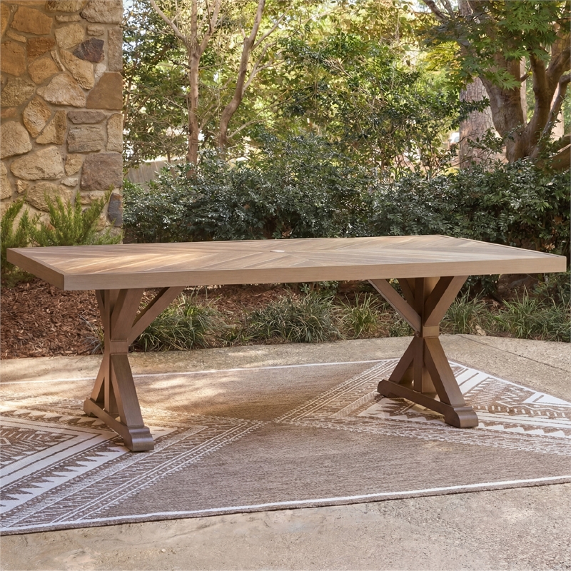 Bowery Hill Outdoor Dining Table with Porcelain Top and Umbrella Hole