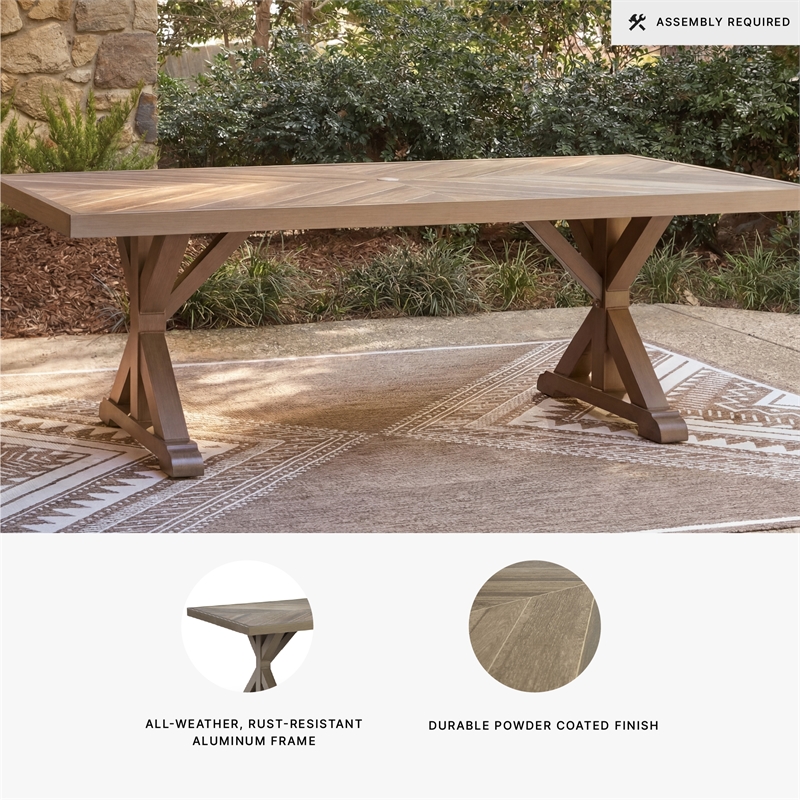 Bowery Hill Outdoor Dining Table with Porcelain Top and Umbrella Hole