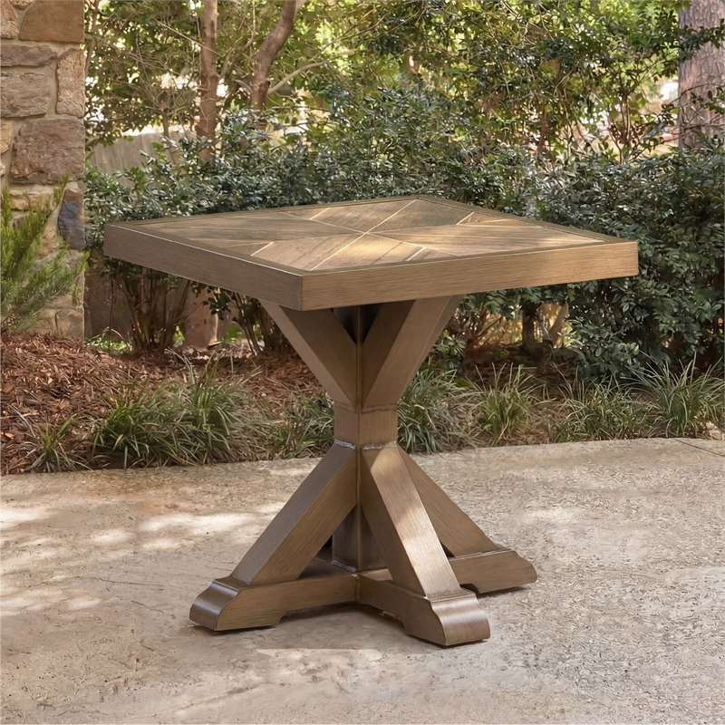 Bowery Hill Outdoor End Table with Aluminum Frame and Porcelain Top