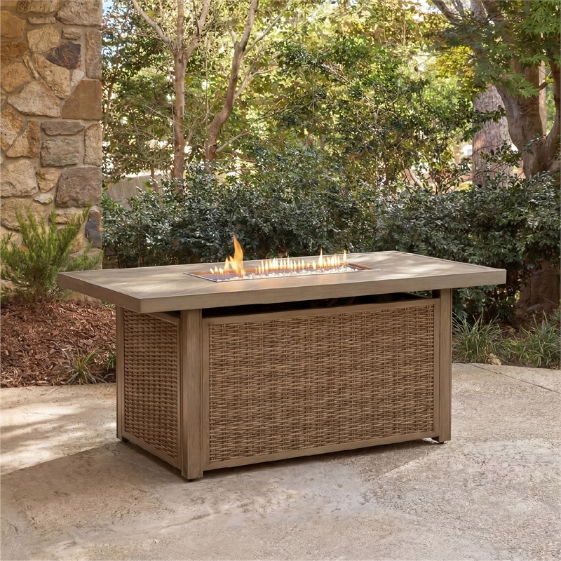 Bowery Hill Outdoor Wicker Fire Pit Table with 30000 BTU Burner