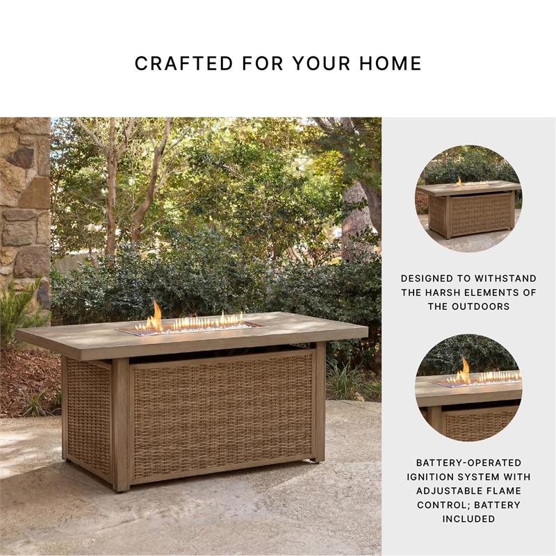 Bowery Hill Outdoor Wicker Fire Pit Table with 30000 BTU Burner