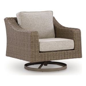 Bowery Hill Outdoor Wicker Swivel Lounge with Nuvella Cushion