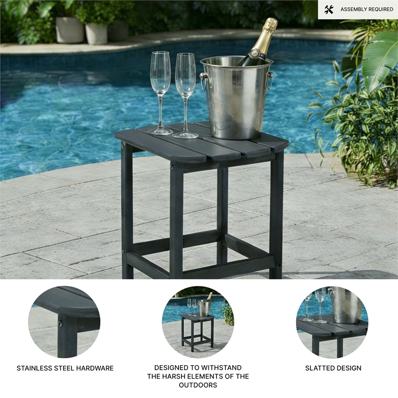 Bowery Hill Cottage Outdoor End Table with Slatted Top in Black