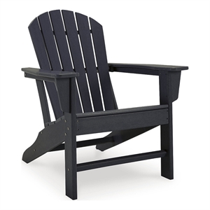 Bowery Hill HDPE Outdoor Adirondack Chair with Slatted Back in Black