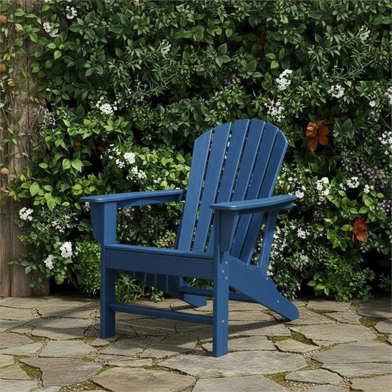 Bowery Hill HDPE Outdoor Adirondack Chair with Slatted Back in Blue