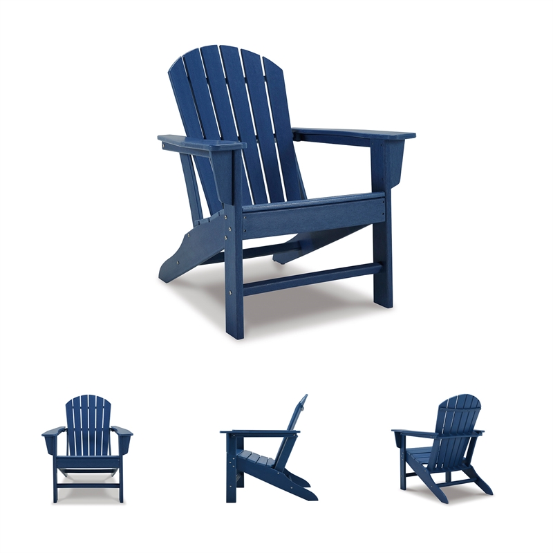 Bowery Hill HDPE Outdoor Adirondack Chair with Slatted Back in Blue