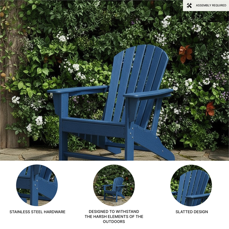 Bowery Hill HDPE Outdoor Adirondack Chair with Slatted Back in Blue