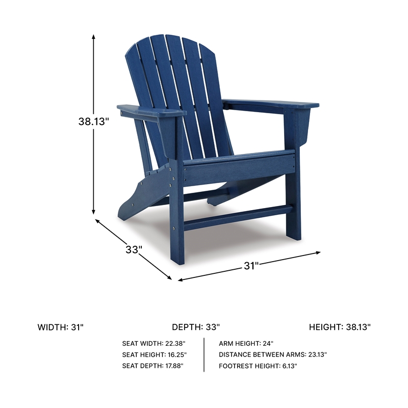 Bowery Hill HDPE Outdoor Adirondack Chair with Slatted Back in Blue