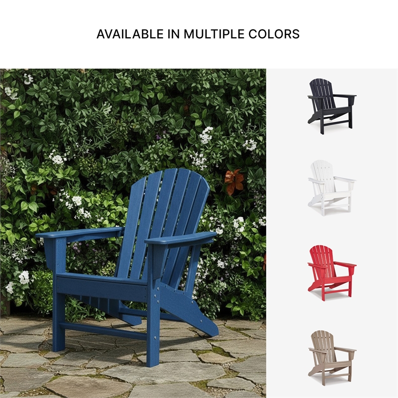 Bowery Hill HDPE Outdoor Adirondack Chair with Slatted Back in Blue