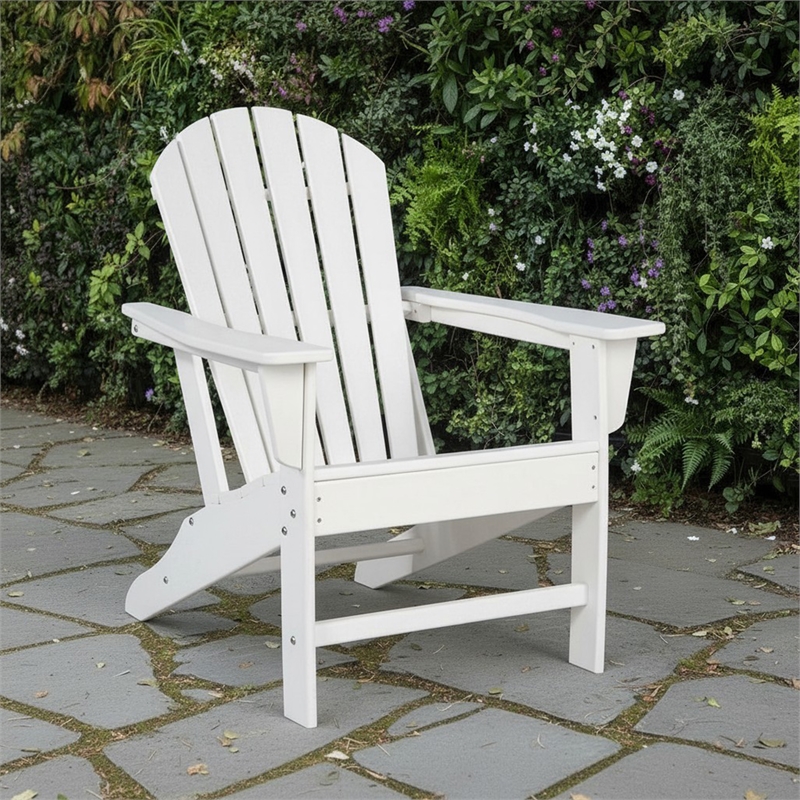 Bowery Hill HDPE Outdoor Adirondack Chair with Slatted Back in White
