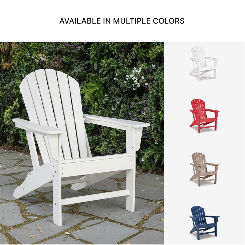 Bowery Hill HDPE Outdoor Adirondack Chair with Slatted Back in White