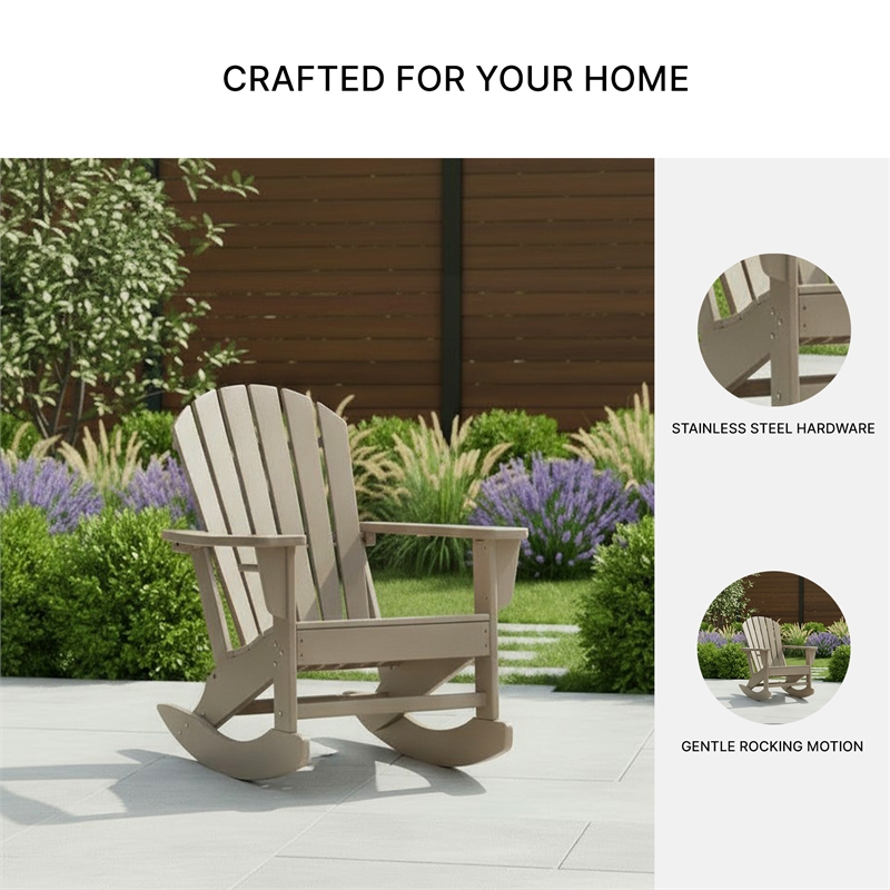 Bowery Hill HDPE Outdoor Rocking Chair with Cup Holder in Driftwood
