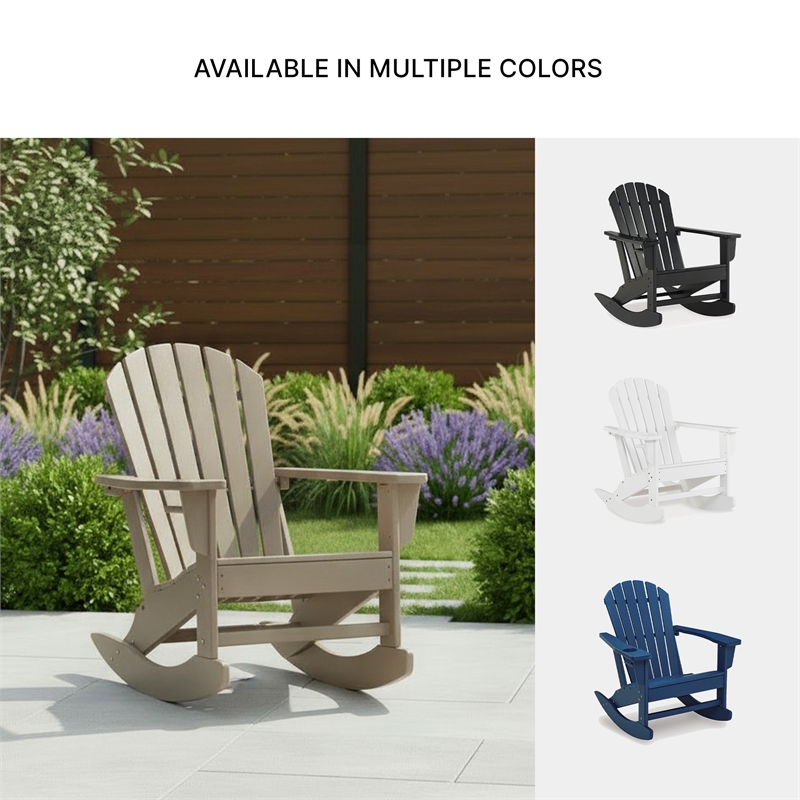Bowery Hill HDPE Outdoor Rocking Chair with Cup Holder in Driftwood