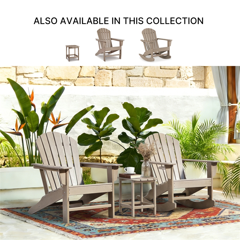 Bowery Hill HDPE Outdoor Rocking Chair with Cup Holder in Driftwood
