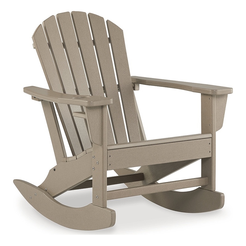 Bowery Hill HDPE Outdoor Rocking Chair with Cup Holder in Driftwood