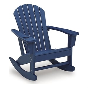 Bowery Hill HDPE Outdoor Rocking Chair with Cup Holder in Blue