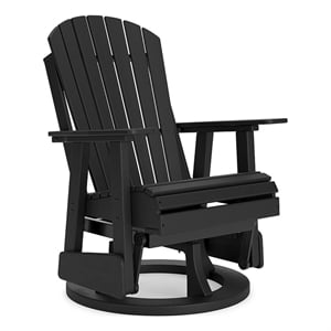 Bowery Hill HDPE Outdoor Swivel Glider Chair with Slatted Seat in Black