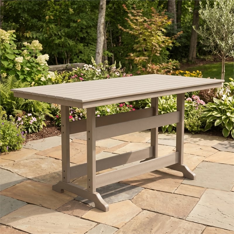 Bowery Hill Driftwood Outdoor Slatted Counter Height Dining Table