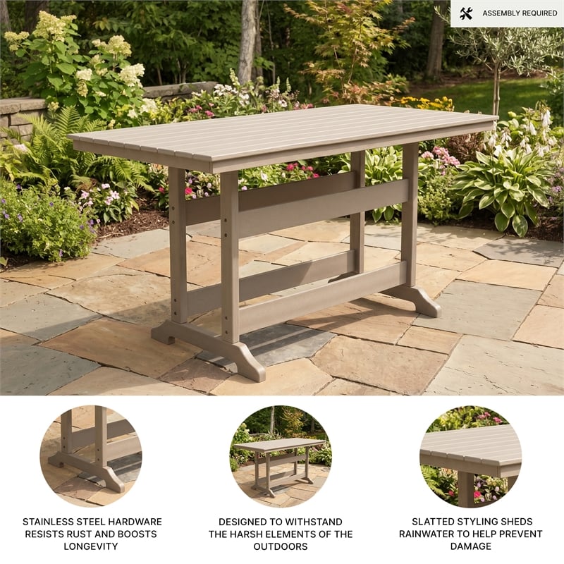 Bowery Hill Driftwood Outdoor Slatted Counter Height Dining Table