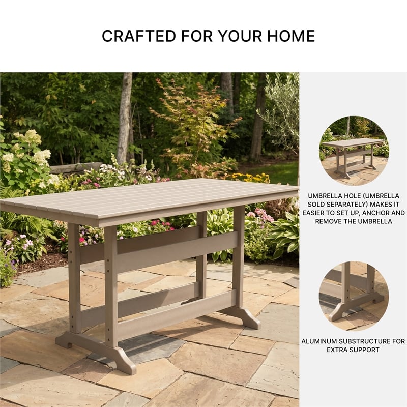 Bowery Hill Driftwood Outdoor Slatted Counter Height Dining Table