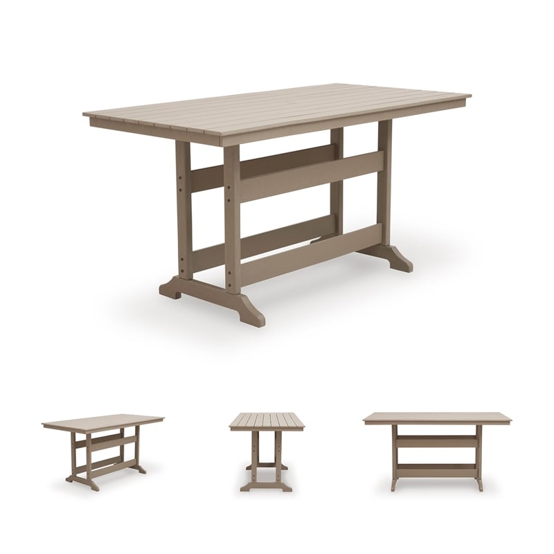 Bowery Hill Driftwood Outdoor Slatted Counter Height Dining Table