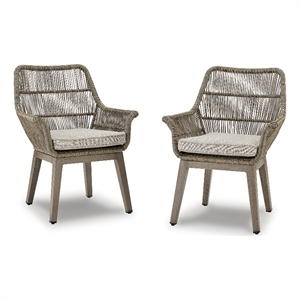 Bowery Hill Set of 2 Outdoor Wood-Look Arm Chairs with Cushion