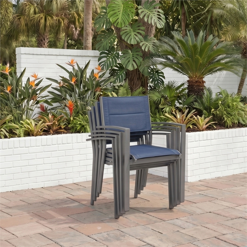 Bowery Hill Set of 4 Gray Stackable Outdoor Sling Arm Dining Chairs